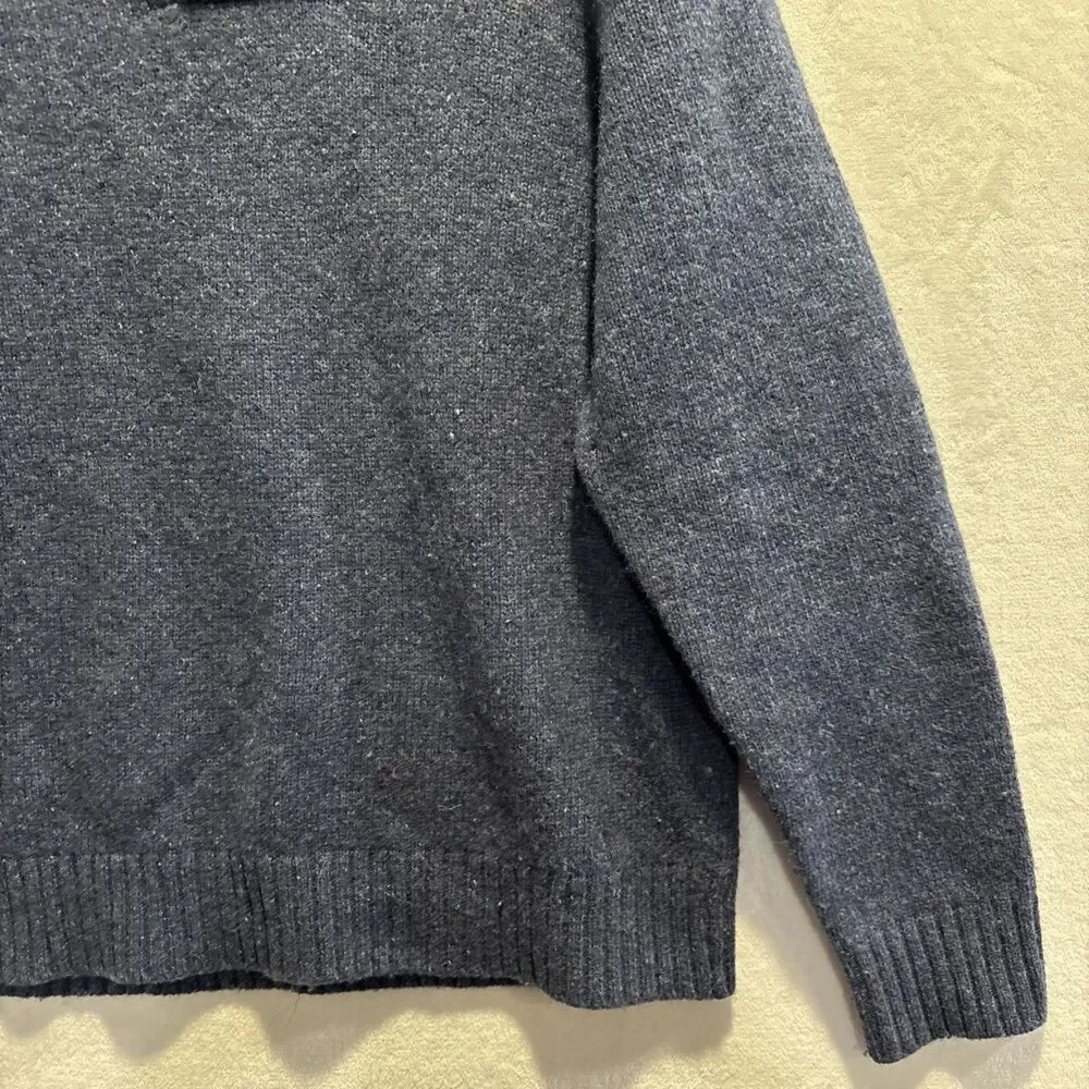 LL Bean Shetland Wool Shawl Collar Sweater Men's Size Large Blue Elbow Patches